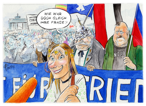 Cartoon: Friedensdemo (medium) by Paolo Calleri tagged berlin,friedensdemo,krieg,ukraine,russland,ueberfall,wagenknecht,putin,schwarzer,manifest,waffen,militaer,karikatur,cartoon,paolo,calleri,berlin,friedensdemo,krieg,ukraine,russland,ueberfall,wagenknecht,putin,schwarzer,manifest,waffen,militaer,karikatur,cartoon,paolo,calleri