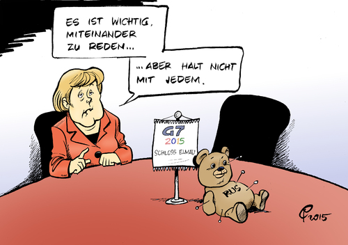 Cartoon: G7-Gipfel (medium) by Paolo Calleri tagged deutschland,g7,gipfel,schloss,elmau,bundeskanzlerin,angela,merkel,usa,russland,ukraine,krise,diplomatie,sanktionspolitik,annexion,krim,karikatur,cartoon,paolo,calleri,deutschland,g7,gipfel,schloss,elmau,bundeskanzlerin,angela,merkel,usa,russland,ukraine,krise,diplomatie,sanktionspolitik,annexion,krim,karikatur,cartoon,paolo,calleri