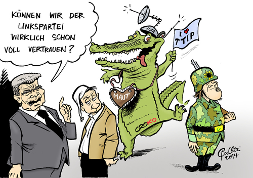 Cartoon: Gauck-Kritik (medium) by Paolo Calleri tagged deutschland,thueringen,landtgaswahl,wahl,bundespraesident,joachim,gauck,ministerpraesident,bodo,ramelow,linke,linkspartei,bedenken,kritik,vertrauen,ddr,sed,koalition,spd,gruene,karikatur,cartoon,paolo,calleri,deutschland,thueringen,landtgaswahl,wahl,bundespraesident,joachim,gauck,ministerpraesident,bodo,ramelow,linke,linkspartei,bedenken,kritik,vertrauen,ddr,sed,koalition,spd,gruene,karikatur,cartoon,paolo,calleri