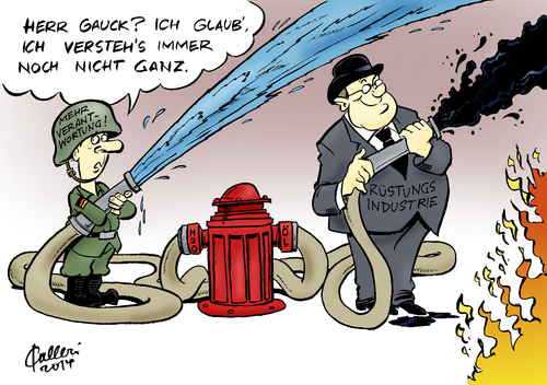 Cartoon: Hydrant (medium) by Paolo Calleri tagged deutschland,bundesrepublik,präsident,joachim,gauck,militär,engagement,verantwortung,rüstung,rüstungsindustrie,exporte,drittländer,krieg,konflikte,krisenherde,bundeswehr,frieden,außenpolitik,karikatur,cartoon,paolo,calleri,deutschland,bundesrepublik,präsident,joachim,gauck,militär,engagement,verantwortung,rüstung,rüstungsindustrie,exporte,drittländer,krieg,konflikte,krisenherde,bundeswehr,frieden,außenpolitik,karikatur,cartoon,paolo,calleri