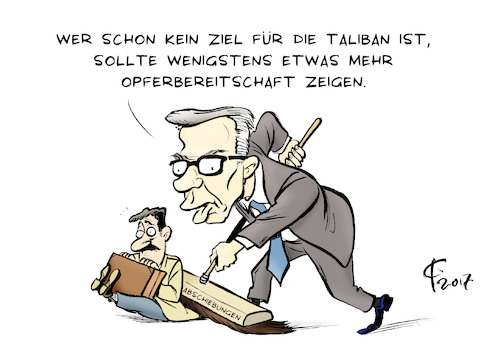 Cartoon: Kehraus (medium) by Paolo Calleri tagged deutschland,afghanistan,abschiebungen,fluechtlinge,asyl,sicheres,herkunftsland,taliban,krieg,opfer,ziele,sicherheit,abschiebestopp,laender,bundeslaender,bundesinnenminister,innenminister,thomas,de,maiziere,karikatur,cartoon,paolo,calleri,deutschland,afghanistan,abschiebungen,fluechtlinge,asyl,sicheres,herkunftsland,taliban,krieg,opfer,ziele,sicherheit,abschiebestopp,laender,bundeslaender,bundesinnenminister,innenminister,thomas,de,maiziere,karikatur,cartoon,paolo,calleri