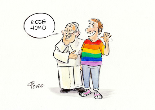 Cartoon: Keine Berührungsängste (medium) by Paolo Calleri tagged welt,rom,vatikan,papst,franziskus,francesco,fernsehen,tv,dokumentation,homosexualitaet,kirche,christentum,sexualitaet,familien,kirchenlehre,konservatismus,karikatur,cartoon,paolo,calleri,welt,rom,vatikan,papst,franziskus,francesco,fernsehen,tv,dokumentation,homosexualitaet,kirche,christentum,sexualitaet,familien,kirchenlehre,konservatismus,karikatur,cartoon,paolo,calleri