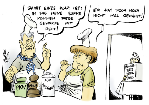 Cartoon: Koalitionsbedingungen (medium) by Paolo Calleri tagged bundestagswahl,2013,berlin,bayern,ministerpräsident,horst,seehofer,cdu,csu,fdp,koalition,bedingungen,koalitionsvertrag,pkw,maut,ausländer,wahlkampf,karikatur,paolo,calleri,bundestagswahl,2013,berlin,bayern,ministerpräsident,horst,seehofer,cdu,csu,fdp,koalition,bedingungen,koalitionsvertrag,pkw,maut,ausländer,wahlkampf,karikatur,paolo,calleri