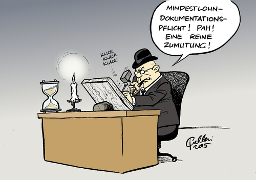 Cartoon: Mindestlohndokumentationspflicht (medium) by Paolo Calleri tagged deutschland,mindestlohn,dokumentationspflicht,arbeitszeit,arbeitsstunde,arbeitgeber,unternehmen,software,stechuhren,spd,cdu,csu,groko,debatte,missbrauch,karikatur,cartoon,paolo,calleri,deutschland,mindestlohn,dokumentationspflicht,arbeitszeit,arbeitsstunde,arbeitgeber,unternehmen,software,stechuhren,spd,cdu,csu,groko,debatte,missbrauch,karikatur,cartoon,paolo,calleri