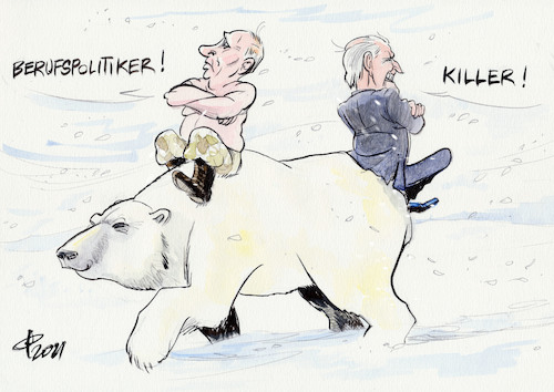 Cartoon: Putin-Biden-Treffen (medium) by Paolo Calleri tagged welt,usa,russland,genf,treffen,putin,biden,killer,berufspolitiker,wirtschaft,gesellschaft,arbeit,soziales,g7,karikatur,cartoon,paolo,calleri,welt,usa,russland,genf,treffen,putin,biden,killer,berufspolitiker,wirtschaft,gesellschaft,arbeit,soziales,g7,karikatur,cartoon,paolo,calleri