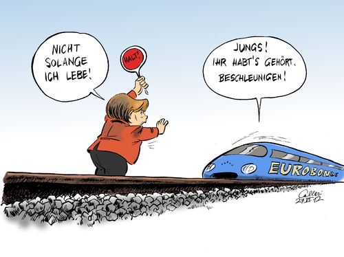 Cartoon: Rammbock (medium) by Paolo Calleri tagged mitgliedsstaaten,gipfel,fiskalunion,haftung,vergemeinschaftung,schuldenkrise,absage,eurobonds,eurokrise,eurozone,euro,eu,merkel,angela,bundeskanzlerin,bundeskanzlerin,merkel,eu,euro,eurozone,eurokrise,eurobonds,absage,schuldenkrise,vergemeinschaftung,fiskalunion,haftung,mitgliedsstaaten,gipfel