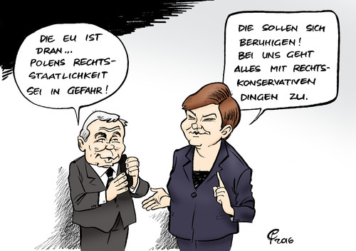 Cartoon: Rechtsstaatlichkeit (medium) by Paolo Calleri tagged eu,bruessel,kommission,polen,warschau,regierung,rechtskonservativ,pis,ministerpraesidentin,beata,szydlo,parteivorsitzender,jaroslaw,kaczinski,nationalismus,konservative,rechtsstaat,rechtsstaatlichkeit,mediengesetz,medienreform,medien,presse,journalismus,verfassungsgericht,verfassungsrichter,karikatur,cartoon,paolo,calleri,eu,bruessel,kommission,polen,warschau,regierung,rechtskonservativ,pis,ministerpraesidentin,beata,szydlo,parteivorsitzender,jaroslaw,kaczinski,nationalismus,konservative,rechtsstaat,rechtsstaatlichkeit,mediengesetz,medienreform,medien,presse,journalismus,verfassungsgericht,verfassungsrichter,karikatur,cartoon,paolo,calleri