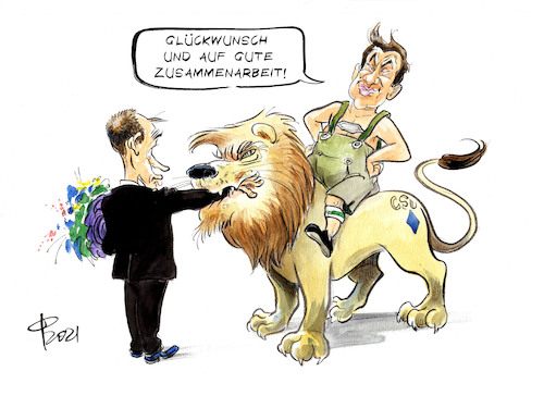 Cartoon: Signal neuer Stärke (medium) by Paolo Calleri tagged deutschland,parteien,union,cdu,csu,parteivorsitz,wahl,mitgliederentscheid,parteichef,friedrich,merz,bayern,markus,soeder,rivalitaet,wirtschaft,gesellschaft,arbeit,soziales,finanzen,gesundheit,corona,covid,pandemie,karikatur,cartoon,paolo,calleri,deutschland,parteien,union,cdu,csu,parteivorsitz,wahl,mitgliederentscheid,parteichef,friedrich,merz,bayern,markus,soeder,rivalitaet,wirtschaft,gesellschaft,arbeit,soziales,finanzen,gesundheit,corona,covid,pandemie,karikatur,cartoon,paolo,calleri