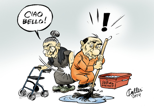 Cartoon: Sozialdienst (medium) by Paolo Calleri tagged italien,mailand,justiz,gericht,urteil,ex,premier,silvio,berlusconi,seniorenheim,sozialdienst,hausarrest,karikatur,cartoon,paolo,calleri,italien,mailand,justiz,gericht,urteil,ex,premier,silvio,berlusconi,seniorenheim,sozialdienst,hausarrest,karikatur,cartoon,paolo,calleri