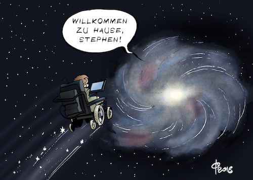 Cartoon: Stephen Hawking (medium) by Paolo Calleri tagged stephen,hawking,wisschenschaft,wissenschaftler,physiker,astrophysiker,universum,sterne,weltall,leben,tod,karikatur,cartoon,paolo,calleri,stephen,hawking,wisschenschaft,wissenschaftler,physiker,astrophysiker,universum,sterne,weltall,leben,tod,karikatur,cartoon,paolo,calleri