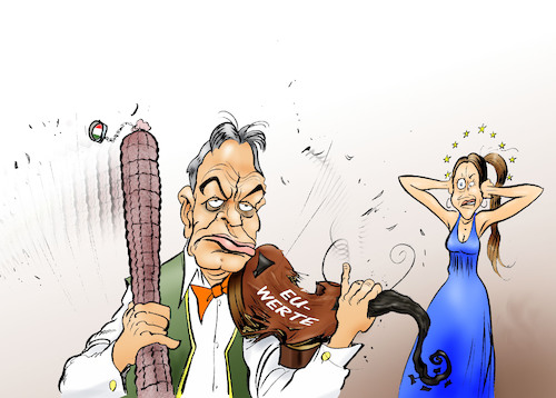 Cartoon: Teufelsgeiger (medium) by Paolo Calleri tagged eu,europa,werte,rechtsstaat,rechtsstaatlichkeit,ungarn,homosexualitaet,zensur,aufklaerung,familien,arbeit,soziales,gesellschaft,kommission,leyen,lgbtq,gesetz,resolution,karikatur,cartoon,paolo,calleri,eu,europa,werte,rechtsstaat,rechtsstaatlichkeit,ungarn,homosexualitaet,zensur,aufklaerung,familien,arbeit,soziales,gesellschaft,kommission,leyen,lgbtq,gesetz,resolution,karikatur,cartoon,paolo,calleri