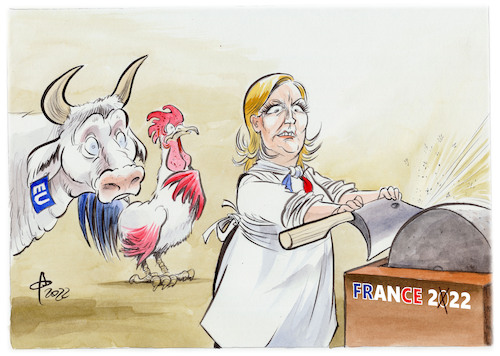 Cartoon: Tierquälerin (medium) by Paolo Calleri tagged frankreich,praesidentschaft,wahlen,praesidentschaftswahl,marine,le,pen,europa,eu,rassemblement,national,rechtsextrem,partei,politik,karikatur,cartoon,paolo,calleri,frankreich,praesidentschaft,wahlen,praesidentschaftswahl,marine,le,pen,europa,eu,rassemblement,national,rechtsextrem,partei,politik,karikatur,cartoon,paolo,calleri