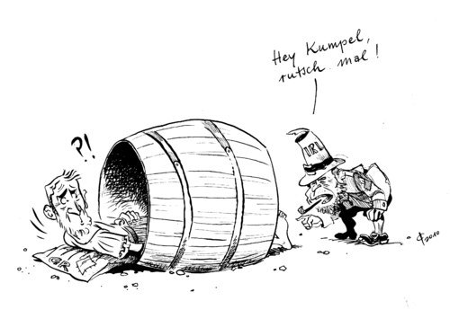 Cartoon: Tonne für zwei (medium) by Paolo Calleri tagged eu,rettungsprogramm,schuldenkrise,krise,griechenland,irland