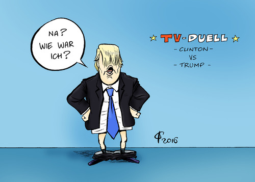 Cartoon: TV-Duell (medium) by Paolo Calleri tagged usa,wahlkampf,wahlen,praesidentschaft,hillary,clinton,donald,trump,tv,medien,duell,siegerin,verlierer,karikatur,cartoon,paolo,calleri,usa,wahlkampf,wahlen,praesidentschaft,hillary,clinton,donald,trump,tv,medien,duell,siegerin,verlierer,karikatur,cartoon,paolo,calleri