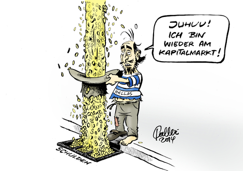 Cartoon: Überschüttende Freude (medium) by Paolo Calleri tagged eu,griechenland,athen,schuldenkrise,schulden,kapitalmarkt,anleger,finanzmärkte,euro,karikatur,cartoon,paolo,calleri,eu,griechenland,athen,schuldenkrise,schulden,kapitalmarkt,anleger,finanzmärkte,euro,karikatur,cartoon,paolo,calleri