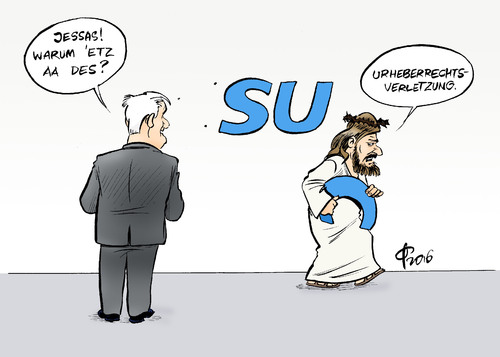 Cartoon: Urheberrechtsverletzung (medium) by Paolo Calleri tagged deutschland,bayern,parteien,cdu,csu,union,fluechtlinge,fluechtlingspolitik,politik,papier,vorstos,ministerpraesident,horst,seehofer,christentum,naechstenliebe,tugenden,kritik,rechtspopulistisch,abschiebungen,zuwanderung,muslime,islam,doppelpass,karikatur,cartoon,paolo,calleri,deutschland,bayern,parteien,cdu,csu,union,fluechtlinge,fluechtlingspolitik,politik,papier,vorstos,ministerpraesident,horst,seehofer,christentum,naechstenliebe,tugenden,kritik,rechtspopulistisch,abschiebungen,zuwanderung,muslime,islam,doppelpass,karikatur,cartoon,paolo,calleri