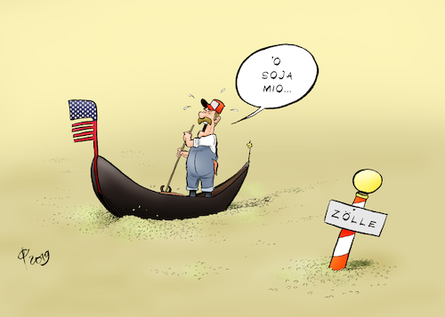 Cartoon: US-Sojabauern (medium) by Paolo Calleri tagged usa,china,zoelle,zoll,handel,wirtschaft,einfuhr,ausfuhr,handelsstreit,soja,bauern,farmer,landwirtschaft,strafzoelle,karikatur,cartoon,paolo,calleri,usa,china,zoelle,zoll,handel,wirtschaft,einfuhr,ausfuhr,handelsstreit,soja,bauern,farmer,landwirtschaft,strafzoelle,karikatur,cartoon,paolo,calleri