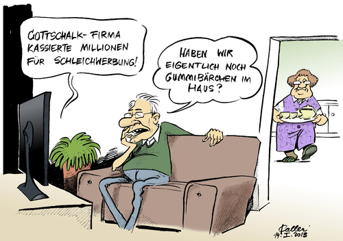 Cartoon: Wetten dass..? (medium) by Paolo Calleri tagged media,dolce,firma,werbung,audi,daimler,schleichwerbung,werbeskandal,rundfunkstaatsvertag,unabhaengigkeit,unternehmen,vertraege,dass,wetten,millionenbetraege,millionen,produkte,show,samstagabend,zdf,produktplatzierung,bruder,christoph,gottschalk,thomas,thomas,gottschalk,christoph,bruder,produktplatzierung,zdf,samstagabend,show,produkte,millionen,millionenbetraege,wetten,dass,vertraege,unternehmen,unabhaengigkeit,rundfunkstaatsvertag,werbeskandal,schleichwerbung,praesentation,daimler,audi,werbung