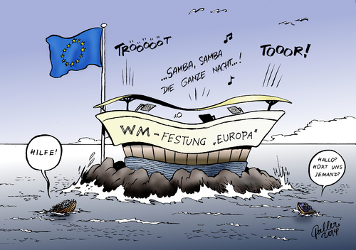 Cartoon: WM-Festung (medium) by Paolo Calleri tagged eu,europa,festung,stadion,malta,italien,sizilien,lampedusa,flüchtlinge,bootsflüchtlinge,aufnahmelager,mare,nostrum,marine,küstenwache,mittelmeer,nordafrika,flüchtlingspolitik,wm,fifa,weltmeisterschaft,fußball,karikatur,cartoon,paolo,calleri,eu,europa,festung,stadion,malta,italien,sizilien,lampedusa,flüchtlinge,bootsflüchtlinge,aufnahmelager,mare,nostrum,marine,küstenwache,mittelmeer,nordafrika,flüchtlingspolitik,wm,fifa,weltmeisterschaft,fußball,karikatur,cartoon,paolo,calleri