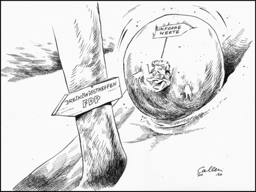 Cartoon: Zwischenstopp oder Endstation? (medium) by Paolo Calleri tagged stuttgart,dreikönigstreffen,umfragetief,fdp,parteichef,westerwelle,guido