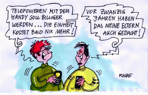 Cartoon: 21 Jahre Einheitscartoon (medium) by RABE tagged einheit,deutschland,grenze,wende,grenzzaun,ddr,bundesrepublik,wiedervereinigung,mark,begrüßungsgeld,kosten,finanzen,kinder,schüler,eltern,sprechen,handy,telefonieren,telefonkosten,abrechnung,denken,ost,west,kontrolle,november,einheit,deutschland,grenze,wende,ddr,bundesrepublik,wiedervereinigung