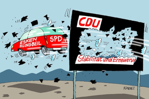 Cartoon: A Billboard (medium) by RABE tagged spd,saskia,esken,lars,klingbeil,parteispitze,parteivorsitz,kanzlerkandidat,scholz,rabe,ralf,böhme,cartoon,karikatur,pressezeichnung,farbcartoon,tagescartoon,ampel,ampelkoalition,cdu,erneuerung,stabilität,parteitag,merz,laschet,rötgen,billboard,werbetafel,werbeaufsteller,auto,pkw,crash,spd,saskia,esken,lars,klingbeil,parteispitze,parteivorsitz,kanzlerkandidat,scholz,rabe,ralf,böhme,cartoon,karikatur,pressezeichnung,farbcartoon,tagescartoon,ampel,ampelkoalition,cdu,erneuerung,stabilität,parteitag,merz,laschet,rötgen,billboard,werbetafel,werbeaufsteller,auto,pkw,crash