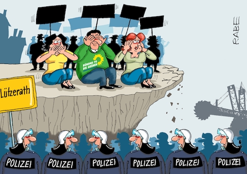 Cartoon: Abbruchkante (medium) by RABE tagged lützerath,klima,klimaaktivisten,thunberg,kohlabbau,kohletagebau,grüne,rabe,ralf,böhme,cartoon,karikatur,pressezeichnung,farbcartoon,tagescartoon,abbruchkante,bagger,polizei,klimademionstranten,atomausstieg,affen,sitzblockade,baumhäuser,lützerath,klima,klimaaktivisten,thunberg,kohlabbau,kohletagebau,grüne,rabe,ralf,böhme,cartoon,karikatur,pressezeichnung,farbcartoon,tagescartoon,abbruchkante,bagger,polizei,klimademionstranten,atomausstieg,affen,sitzblockade,baumhäuser