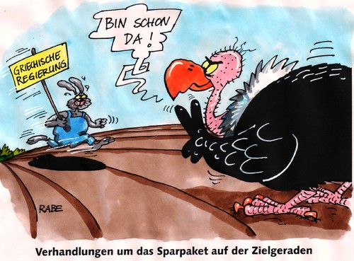 Cartoon: Ackerlauf (medium) by RABE tagged euro,eu,brüssel,eurozone,eurokrise,schuldenkrise,merkel,kanzlerin,cdu,deutschland,frankreich,staatspräsident,sarkozy,finanzminister,schuldenerlass,schuldenschnitt,rettungsschirm,rettungspaket,sparpaket,griechenland,athen,eurobonds,kredit,kreditwürdigkeit,pleite,pleitegeier,geier,hase,regierung,ziel,start,zielgerade,verhandlungen,igel,acker,furche,feld,märchen,gebrüder,grimm,wettlauf,rennen,euro,eu,brüssel,eurozone,eurokrise,schuldenkrise,merkel,cdu