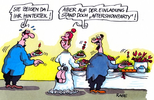 Cartoon: Aftershowparty (medium) by RABE tagged aftershow,aftershowparty,show,party,fest,festveranstaltung,event,after,hintern,hinterteil,arsch,arschbacken,kleid,festkleid,buffett,einladung,promi,prominente,denglisch,anglizismen,englisch,deutsch,eindeutschen,sprache,zeigen,präsentieren,repräsentieren,nackt,showact,eventparty,vergnügen,bar,aftershow,aftershowparty,show,party,fest,festveranstaltung,event,after,hintern,hinterteil,arsch,arschbacken,kleid,festkleid,buffett,einladung,promi,prominente,denglisch,anglizismen,englisch,deutsch,eindeutschen,sprache,zeigen,präsentieren,repräsentieren,nackt,showact,eventparty,vergnügen,bar