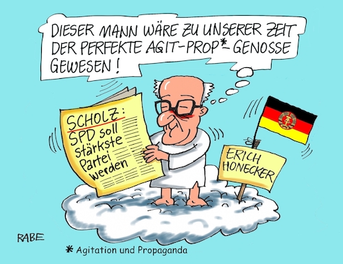 Cartoon: Agitation und Propaganda (medium) by RABE tagged sonderparteitag,spd,martin,schulz,ja,groko,koalitionsverhandlungen,rabe,ralf,böhme,cartoon,karikatur,pressezeichnung,farbcartoon,tagescartoon,merkel,union,koalitionsgespräche,sozialismus,ddr,andrea,nahles,olaf,scholz,fraktionsvorsitz,neuwahlen,mitgliederbefragung,ministerposten,aussenminister,postenschacherei,mitgliedervotum,urwahldebatte,satzungsdiskussion,erich,honecker,wolke,himmel,agitprop,agitation,propaganda,stasi,sed,regime,diktatur,sonderparteitag,spd,martin,schulz,ja,groko,koalitionsverhandlungen,rabe,ralf,böhme,cartoon,karikatur,pressezeichnung,farbcartoon,tagescartoon,merkel,union,koalitionsgespräche,sozialismus,ddr,andrea,nahles,olaf,scholz,fraktionsvorsitz,neuwahlen,mitgliederbefragung,ministerposten,aussenminister,postenschacherei,mitgliedervotum,urwahldebatte,satzungsdiskussion,erich,honecker,wolke,himmel,agitprop,agitation,propaganda,stasi,sed,regime,diktatur