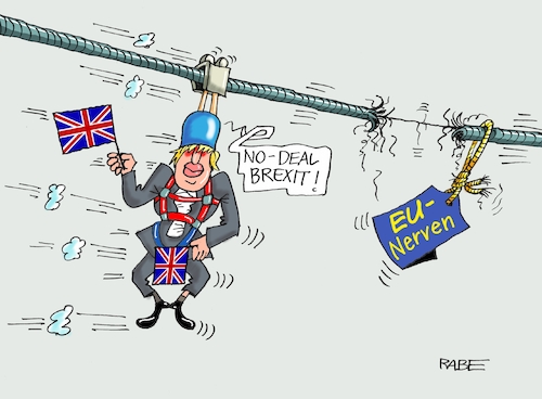 Cartoon: Akrobat Schööön II (medium) by RABE tagged brexit,eu,insel,may,britten,austritt,rabe,ralf,böhme,cartoon,karikatur,pressezeichnung,farbcartoon,tagescartoon,bauhaus,baukasten,bauklötzer,plan,referendum,februar,irre,irrsinn,boris,johnson,no,deal,drahtseil,bürgermeister,london,seilakrobat,nerven,nervenstrang,brüssel,nervenkostüm,brexit,eu,insel,may,britten,austritt,rabe,ralf,böhme,cartoon,karikatur,pressezeichnung,farbcartoon,tagescartoon,bauhaus,baukasten,bauklötzer,plan,referendum,februar,irre,irrsinn,boris,johnson,no,deal,drahtseil,bürgermeister,london,seilakrobat,nerven,nervenstrang,brüssel,nervenkostüm