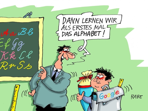 Cartoon: Alphabet (medium) by RABE tagged schultafel,unterricht,lehrer,klasse,schule,tagescartoon,farbcartoon,pressezeichnung,karikatur,cartoon,böhme,ralf,rabe,suchmaschine,internet,internetriese,alphabet,google,zuckertüte,google,alphabet,internetriese,internet,suchmaschine,rabe,ralf,böhme,cartoon,karikatur,pressezeichnung,farbcartoon,tagescartoon,schule,klasse,lehrer,unterricht,schultafel,zuckertüte