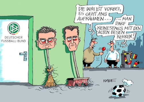 Cartoon: Alte Besen (medium) by RABE tagged dfb,fußball,wm,aus,vorrunden,besen,alt,kehren,oliver,bierhoff,vorstand,austausch,rabe,ralf,böhme,cartoon,karikatur,pressezeichnung,farbcartoon,tagescartoon,grindel,dfb,fußball,wm,aus,vorrunden,besen,alt,kehren,oliver,bierhoff,vorstand,austausch,rabe,ralf,böhme,cartoon,karikatur,pressezeichnung,farbcartoon,tagescartoon,grindel