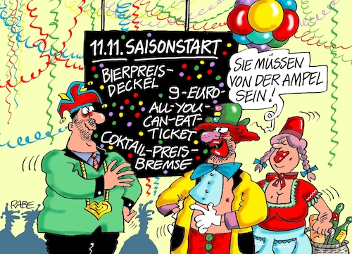 Cartoon: Ampelfasching (medium) by RABE tagged gas,gassparen,gasnotstand,gasgeben,sanktionen,gasspeicher,gasheizung,rabe,ralf,böhme,cartoon,karikatur,pressezeichnung,farbcartoon,tagescartoon,robert,habeck,putin,ukrainekrieg,wumms,doppelwumms,ampel,ampelregierung,gaspreisdeckel,gaspreisbremse,ticket,bierpreisbremse,preisdeckel,narren,karneval,saisonstart,luftschlangen,gas,gassparen,gasnotstand,gasgeben,sanktionen,gasspeicher,gasheizung,rabe,ralf,böhme,cartoon,karikatur,pressezeichnung,farbcartoon,tagescartoon,robert,habeck,putin,ukrainekrieg,wumms,doppelwumms,ampel,ampelregierung,gaspreisdeckel,gaspreisbremse,ticket,bierpreisbremse,preisdeckel,narren,karneval,saisonstart,luftschlangen