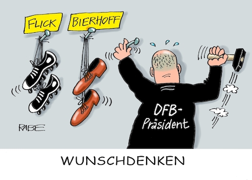 Cartoon: An den Nagel hängen (medium) by RABE tagged fussball,em,damenfussball,frauenfussball,wembley,rabe,ralf,böhme,cartoon,karikatur,pressezeichnung,farbcartoon,tagescartoon,sieg,endspiel,gasgedöns,gaskrise,sport,spielfeld,tor,weltmeisterschaft,fußballweltmeisterschaft,nagel,hammer,kariere,bierhoff,flick,bundestrainer,dfb,präsident,rücktritt,niederlage,katar,wüste,fussball,em,damenfussball,frauenfussball,wembley,rabe,ralf,böhme,cartoon,karikatur,pressezeichnung,farbcartoon,tagescartoon,sieg,endspiel,gasgedöns,gaskrise,sport,spielfeld,tor,weltmeisterschaft,fußballweltmeisterschaft,nagel,hammer,kariere,bierhoff,flick,bundestrainer,dfb,präsident,rücktritt,niederlage,katar,wüste