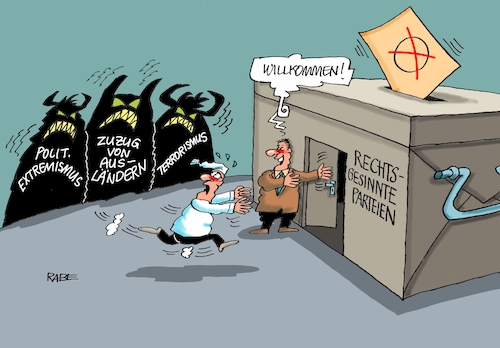 Cartoon: Angstmacherei (medium) by RABE tagged umfrag,befragung,umfrageergebnis,angst,ängste,bundesbürger,michel,ausländerzuzug,extremismus,rechte,linke,zuzug,terroranschläge,rabe,ralf,böhme,cartoon,karikatur,pressezeichnung,farbcartoon,tagescartoon,npd,afd,bundestagswahl,wahlmanipulation,neonazis,stimmzettel,wahlurne,kreuzchen,umfrag,befragung,umfrageergebnis,angst,ängste,bundesbürger,michel,ausländerzuzug,extremismus,rechte,linke,zuzug,terroranschläge,rabe,ralf,böhme,cartoon,karikatur,pressezeichnung,farbcartoon,tagescartoon,npd,afd,bundestagswahl,wahlmanipulation,neonazis,stimmzettel,wahlurne,kreuzchen