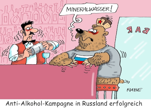 Cartoon: Anti Wodkakampagne (medium) by RABE tagged russland,putin,moskau,kremlchef,alkohol,wodka,rabe,ralf,böhme,cartoon,karikatur,pressezeichnung,farbcartoon,tagescartoon,schnaps,antialkoholiker,antialkoholkampagne,kampagne,bär,bar,barkeeper,russland,putin,moskau,kremlchef,alkohol,wodka,rabe,ralf,böhme,cartoon,karikatur,pressezeichnung,farbcartoon,tagescartoon,schnaps,antialkoholiker,antialkoholkampagne,kampagne,bär,bar,barkeeper