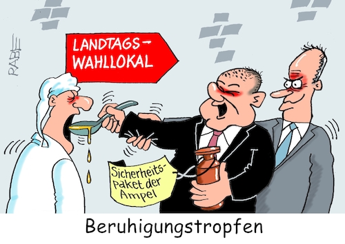 Cartoon: Armstütze (medium) by RABE tagged landtagswahl,thüringen,septemper,cdu,afd,mario,voigt,bernd,höcke,tv,duell,fernsehduell,rabe,ralf,böhme,cartoon,karikatur,pressezeichnung,farbcartoon,tagescartoon,sachsen,ampel,sicherheitspaket,maßnahmepaket,migrationspolitik,asylpolitik,scholz,merz,umsetzung,solingen,messerangriff,wähler,michel,beruhigungstropfen,wahllokal,landtagswahl,thüringen,septemper,cdu,afd,mario,voigt,bernd,höcke,tv,duell,fernsehduell,rabe,ralf,böhme,cartoon,karikatur,pressezeichnung,farbcartoon,tagescartoon,sachsen,ampel,sicherheitspaket,maßnahmepaket,migrationspolitik,asylpolitik,scholz,merz,umsetzung,solingen,messerangriff,wähler,michel,beruhigungstropfen,wahllokal