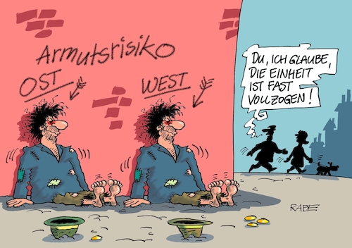 Cartoon: Armutsrisiko (medium) by RABE tagged tag,der,deutschen,einheit,feiertag,oktober,fahne,flagge,fahnenstange,michl,ost,west,rabe,ralf,böhme,cartoon,karikatur,pressezeichnung,farbcartoon,tagescartoon,grenze,gräben,einheitsfeier,ossis,wessis,armut,armutsrisiko,mainz,tag,der,deutschen,einheit,feiertag,oktober,fahne,flagge,fahnenstange,michl,ost,west,rabe,ralf,böhme,cartoon,karikatur,pressezeichnung,farbcartoon,tagescartoon,grenze,gräben,einheitsfeier,ossis,wessis,armut,armutsrisiko,mainz