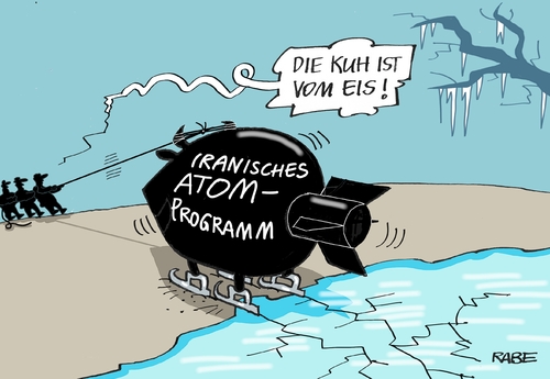 Cartoon: Atomprogramm (medium) by RABE tagged atomprogramm,iran,verhandlungen,einigung,atomstreit,wien,zurückfahren,atombombe,uran,rabe,ralf,böhme,cartoon,karikatur,pressezeichnung,farbcartoon,tagescartoon,kuh,eis,winter,eisfläche,frost,atomprogramm,iran,verhandlungen,einigung,atomstreit,wien,zurückfahren,atombombe,uran,rabe,ralf,böhme,cartoon,karikatur,pressezeichnung,farbcartoon,tagescartoon,kuh,eis,winter,eisfläche,frost