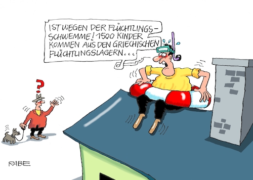 Cartoon: Auf Dach gestiegen (medium) by RABE tagged eu,brüssel,euro,krise,parlament,beschluss,von,der,leyen,haushalt,staaten,kompromiss,rabe,ralf,böhme,cartoon,karikatur,pressezeichnung,farbcartoon,tagescartoon,stier,europa,haushaltsplan,flüchtlinge,flüchtlingsschwemme,flüchtlingskrise,krisensitzung,kinder,ägäis,griechenland,flüchtlingslager,dach,rettungsring,taucherbrille,schnorchel,eu,brüssel,euro,krise,parlament,beschluss,von,der,leyen,haushalt,staaten,kompromiss,rabe,ralf,böhme,cartoon,karikatur,pressezeichnung,farbcartoon,tagescartoon,stier,europa,haushaltsplan,flüchtlinge,flüchtlingsschwemme,flüchtlingskrise,krisensitzung,kinder,ägäis,griechenland,flüchtlingslager,dach,rettungsring,taucherbrille,schnorchel