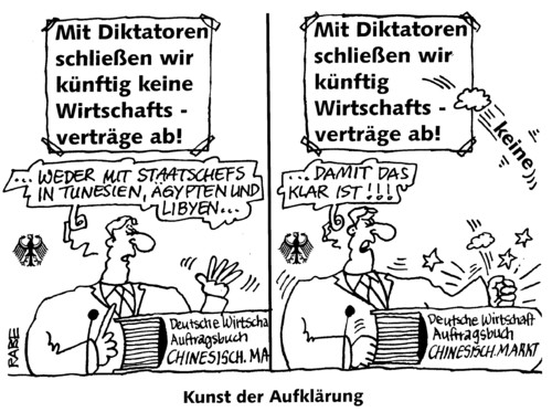 Cartoon: Aufklärungsversuch (medium) by RABE tagged bundesregierung,pressesprecher,seibert,merkel,kanzlerin,cdu,wirtschaft,wirtschaftsbosse,aufträge,auftragsbuch,china,marktwirtschaft,euro,krise,profit,diktator,wirtschaftsverträge,fdp,wirtschaftsminister,brüderle,staatschef,klarheit,tunesien,libyen,ägypten,kanzleramt,auflärung,kunst,kulturpolitik,willkür,ai,weiwei,regiemkritiker,peking,kunstausstellung,wirtschaftsbeziehungen,kunstwerk,propagandaschau,autoritär,pressesprecher,seibert,kanzleramt,kanzlerin,merkel,cdu,bundesregierung,wirtschaftsminister,außenhandel,export,import,handelsverträge,auftragslage,aufträge,auftragsbuch,konjunktur,wirtschaftsbosse,krise