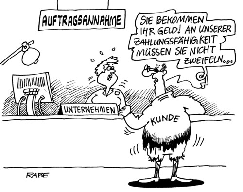 Cartoon: Auftragsannahme (medium) by RABE tagged unterhose,schlüpfer,sockenhalter,jacket,schufa,zweifel,zahlungsfähigkeit,geld,krise,euro,kundenbetreuung,kunde,tresen,rechner,computer,frau,mann,firmenchef,firma,unternehmer,reception,auftragszentrale,auftragsannahme,zerissen,flicken,liquidität,überziehungskredit,zinsen,rabatt,skonto,konto,kundschaft,pleite,pleitegeier,auftragszentrale,unternehmer,firma,firmenchef,computer,rechner