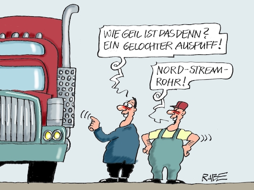 Cartoon: Ausgepuffter (medium) by RABE tagged gas,gassparen,gasnotstand,gasgeben,sanktionen,gasspeicher,gasheizung,rabe,ralf,böhme,cartoon,karikatur,pressezeichnung,farbcartoon,tagescartoon,robert,habeck,putin,ukrainekrieg,nordstream,pipeline,terroranschlag,leck,gasaustritt,truck,trucker,truckfahrer,auspufft,gas,gassparen,gasnotstand,gasgeben,sanktionen,gasspeicher,gasheizung,rabe,ralf,böhme,cartoon,karikatur,pressezeichnung,farbcartoon,tagescartoon,robert,habeck,putin,ukrainekrieg,nordstream,pipeline,terroranschlag,leck,gasaustritt,truck,trucker,truckfahrer,auspufft