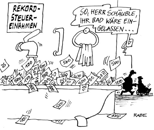 Cartoon: Badekur (medium) by RABE tagged schäuble,finanzminister,steuermehreinnahmen,steuern,steuerzahler,euro,rekordsteuereinnahmen,bad,badekur,badewanne,badewasser,geldscheine,steuerrekord,zuwachsrate,schäuble,finanzminister,steuermehreinnahmen,steuern,steuerzahler,euro,rekordsteuereinnahmen,badewanne,badekur