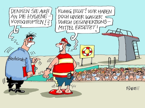 Cartoon: Bademeisterei (medium) by RABE tagged virus,corona,pandemie,coronakrise,rabe,ralf,böhme,cartoon,karikatur,pressezeichnung,farbcartoon,tagescartoon,viren,virenschutz,mundschutz,desinfektion,föderal,föderalismus,ländersache,hygienemassnahmen,lockerungen,abstand,freibad,schwimmbad,bademeister,virus,corona,pandemie,coronakrise,rabe,ralf,böhme,cartoon,karikatur,pressezeichnung,farbcartoon,tagescartoon,viren,virenschutz,mundschutz,desinfektion,föderal,föderalismus,ländersache,hygienemassnahmen,lockerungen,abstand,freibad,schwimmbad,bademeister