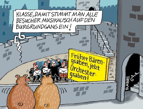 Cartoon: Bärengraben (medium) by RABE tagged bär,bären,tierschutz,bärengraben,bärenpark,cartoon,karikatur,rabe,ralf,böhme,pressezeichnung,farbcartoon,tagescartoon,graben,orchester,orchestergraben,burg,burggraben,bär,bären,tierschutz,bärengraben,bärenpark,cartoon,karikatur,rabe,ralf,böhme,pressezeichnung,farbcartoon,tagescartoon,graben,orchester,orchestergraben,burg,burggraben