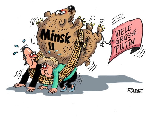 Cartoon: Bäriges (medium) by RABE tagged ukraine,ukrainekrise,merkel,hollande,minsk,vereinbarung,moskau,putin,kremlchef,debalzewe,ostukraine,waffenruhe,bruch,rabe,ralf,böhme,cartoon,karikatur,pressezeichnung,farbcartoon,tagescartoon,bär,aufgebunden,frankreich,deutschland,russen,russland,separatisten,poroschenko,ukraine,ukrainekrise,merkel,hollande,minsk,vereinbarung,moskau,putin,kremlchef,debalzewe,ostukraine,waffenruhe,bruch,rabe,ralf,böhme,cartoon,karikatur,pressezeichnung,farbcartoon,tagescartoon,bär,aufgebunden,frankreich,deutschland,russen,russland,separatisten,poroschenko