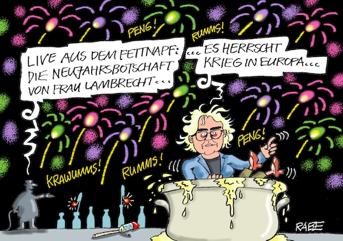 Cartoon: Ballerfrau (medium) by RABE tagged neujahr,silvester,jahresbegin,jahresstart,prosit,neujahrsfeier,januar,rabe,ralf,böhme,cartoon,karikatur,pressezeichnung,farbcartoon,tagescartoon,neujahrsbotschaft,video,videoansprache,christine,lambrecht,verteidigungsministerin,fett,fettnapf,raketen,ukraine,ukrainekrieg,europa,böller,feuerwerk,knall,peng,wumms,doppelwumms,krawumms,neujahr,silvester,jahresbegin,jahresstart,prosit,neujahrsfeier,januar,rabe,ralf,böhme,cartoon,karikatur,pressezeichnung,farbcartoon,tagescartoon,neujahrsbotschaft,video,videoansprache,christine,lambrecht,verteidigungsministerin,fett,fettnapf,raketen,ukraine,ukrainekrieg,europa,böller,feuerwerk,knall,peng,wumms,doppelwumms,krawumms