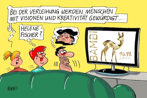 Cartoon: Bambiverleihung (medium) by RABE tagged reformationsjubiläum,luther,halloween,kürbis,rabe,ralf,böhme,cartoon,karikatur,pressezeichnung,farbcartoon,tagescartoon,bambi,bambiverleihung,trophäe,kreativität,visionen,helene,fischer,tv,preisverleihung,medienpräsenz,reformationsjubiläum,luther,halloween,kürbis,rabe,ralf,böhme,cartoon,karikatur,pressezeichnung,farbcartoon,tagescartoon,bambi,bambiverleihung,trophäe,kreativität,visionen,helene,fischer,tv,preisverleihung,medienpräsenz